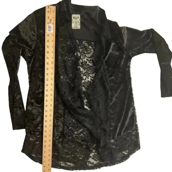 Vocal Black Velour Lace Open Cardigan Womens Size Medium - Picture 4 of 5